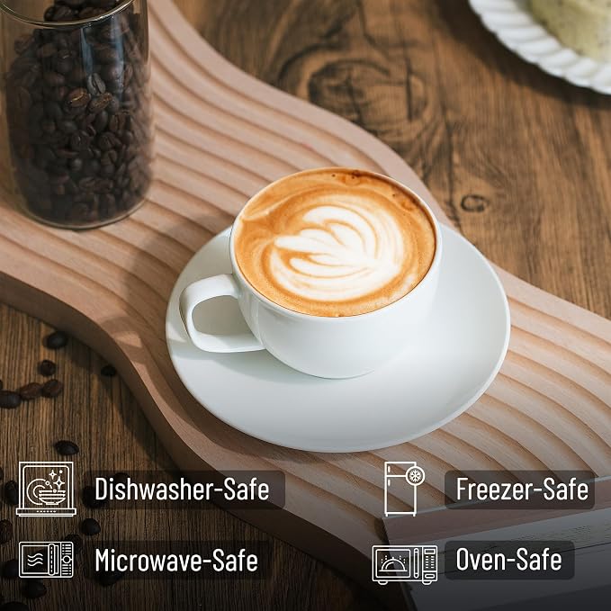 BTaT- Cappuccino Cups with Saucers 8 oz, Au Lait, Flat White, Dishwasher - Image 3