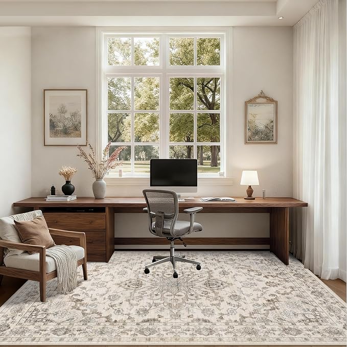 Area Rugs 9x12 Living Room Rug: Washable Rug Soft Vintage Distressed Floral - Image 6