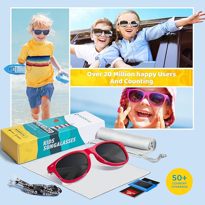 RIVBOS Kids Sunglasses Polarized UV Protection Flexible Rubber Glasses Shades with Strap for Boys Girls RBK004