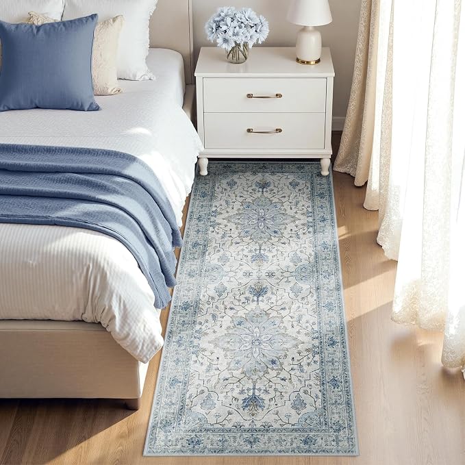 RELEANY Area Rugs Runner 2'x6' Washable Non-Slip, Floral Vintage Distress by RELEANY