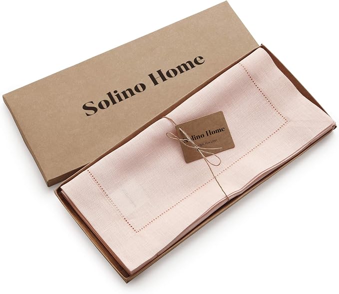 Solino Home 100% Pure Linen Table Runner Pink, Classic Hemstitch 14 x 60 in | - Image 6
