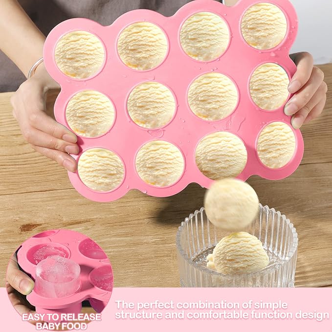 3 Pcs Baby Food Storage Container 12 Cup Silicone Baby Food Freezer Tray with Lid Stackable Reusable Silicone Baby Food Freezer Storage Tray for Food Vegetable Fruit Puree and Breast Milk (Pink)