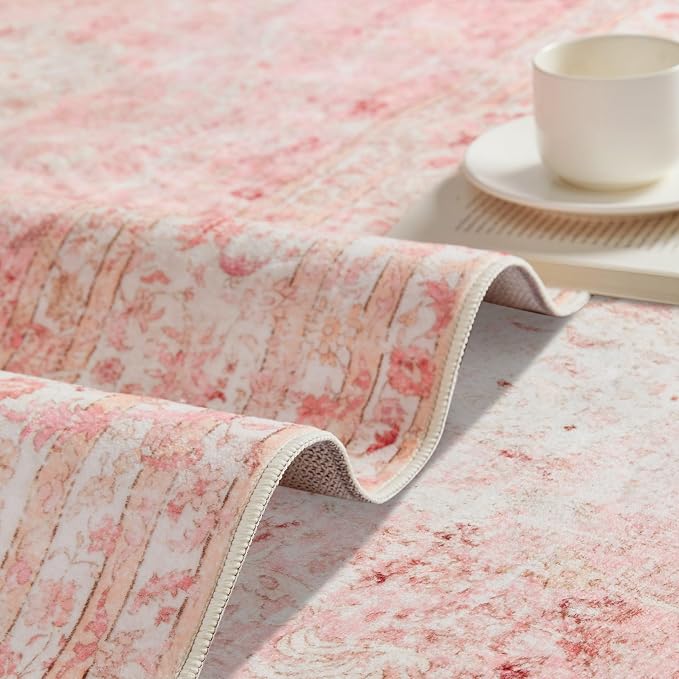 Latte&Fog Large Area Rugs 6x9, Vintage Washable Pink Rugs - Image 6