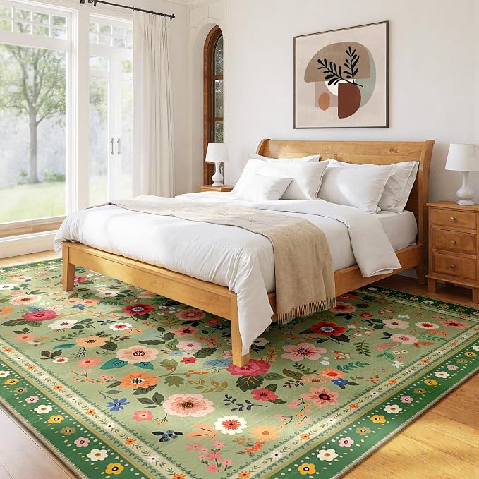 9x12 Area Rugs for Living Room Vacuum-Friendly Machine Washable Area Rug Flower - Image 8
