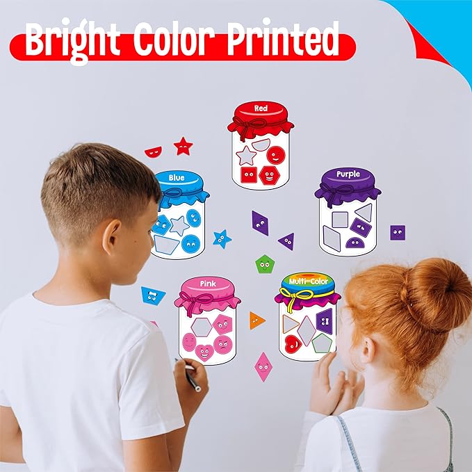 12 Pieces Magnetic Color Sorting Toys, 60 Color & Shape Magnets, Early Educational Sorting Set for Refrigerator Whiteboard Baby Toddlers Kids