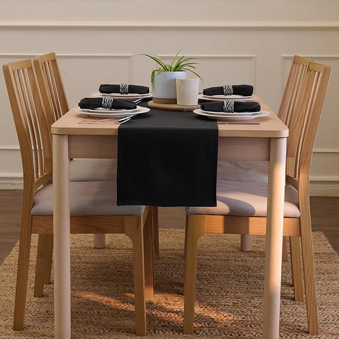 Encasa XO Table Runner, Cotton Canvas Dining Runner 13"x59" | Jet Black - Image 4