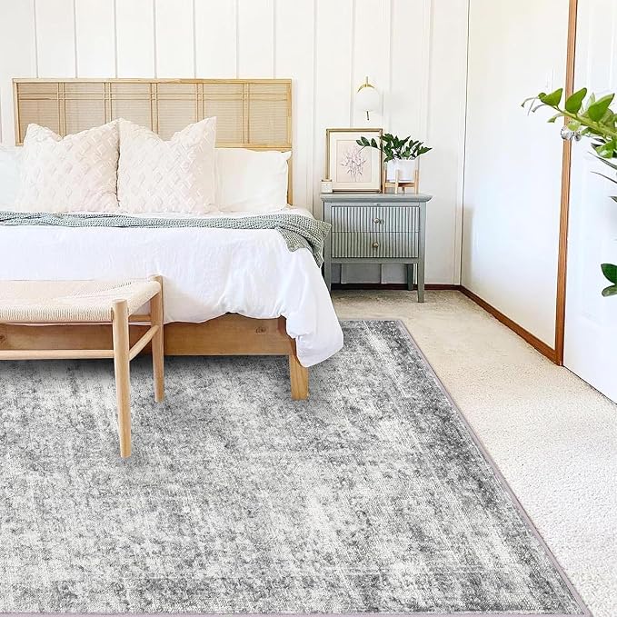 CHAMPLANT Area Rug 10x14 Washable Gray Vintage Traditional Mat Distressed - Image 2