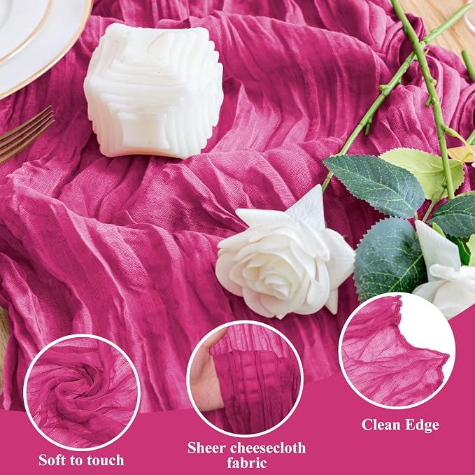 Cheesecloth Table Runner Fushia 10FT Boho Gauze Runner, 12 Pack | 120 Inch - Image 3