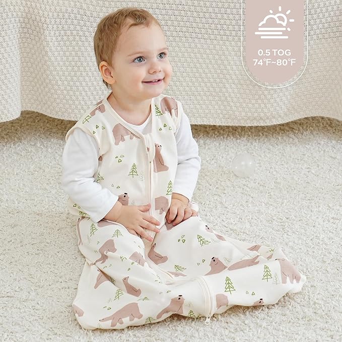 JELLYMONI Baby Sleep Sack 12-18 Months Wearable Blanket for Baby, 100% Cotton 2 Pack Infant Toddler Sleeping Sack Lightweight Soft 2-Way Zipper Sleepsack