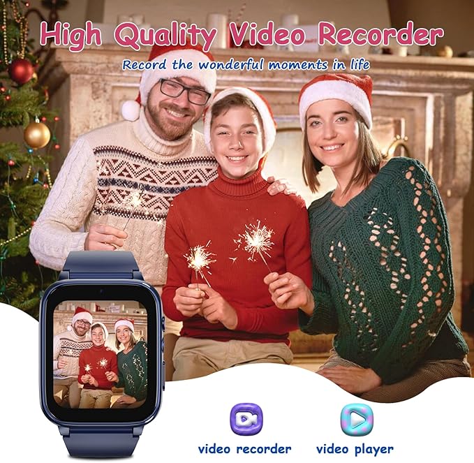 Goodatech 1.69'' Kids Smart Watch 4-12 Years Boys Girls, 26 Puzzle Games,HD Camera,Video Music Player,Pedometer,Flashlight,Alarm Clock,Learn Card,Audio Book,Smartwatch for Children Gifts (Blue)