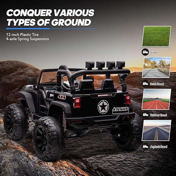 24V 9Ah Ride on Toy for Big Kids, 4WD 2 Seater Ride on Car Truck with Remote Control, 4x200W Motor - Black