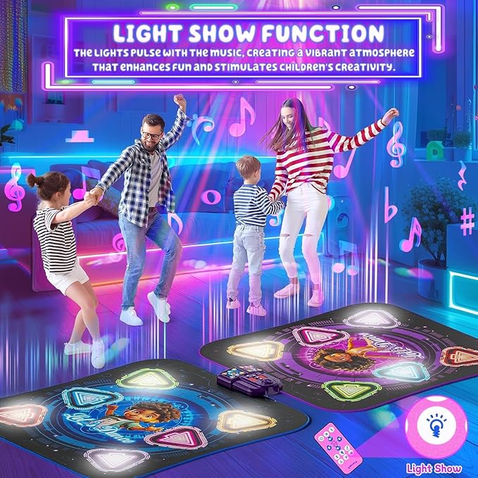 Dance Mat, 2025 Rechargeable Light-Up 2-Player Opposing Dance Pad with Bluetooth, 12-Button Music Dancing Toy, Christmas Birthday Gift for 3-12 Year Old Boys Girls