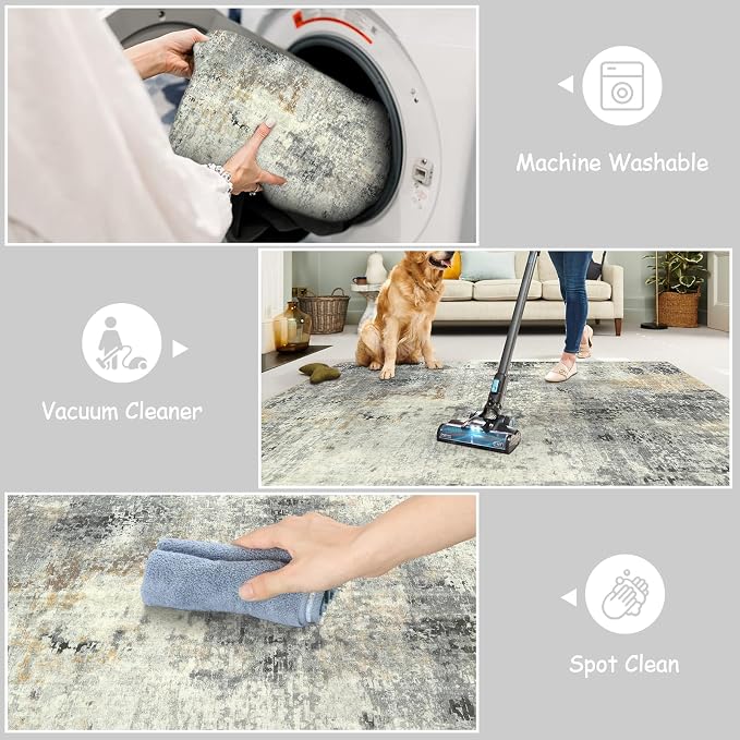 Lahome Modern Abstract Round Rug - 4Ft Grey Small Bathroom Rug Indoor 4x4 - Image 4