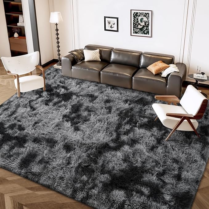 FlyDOIT Large Area Rugs for Living Room, 5x8 Feet Tie-Dyed Black and Grey - Image 2