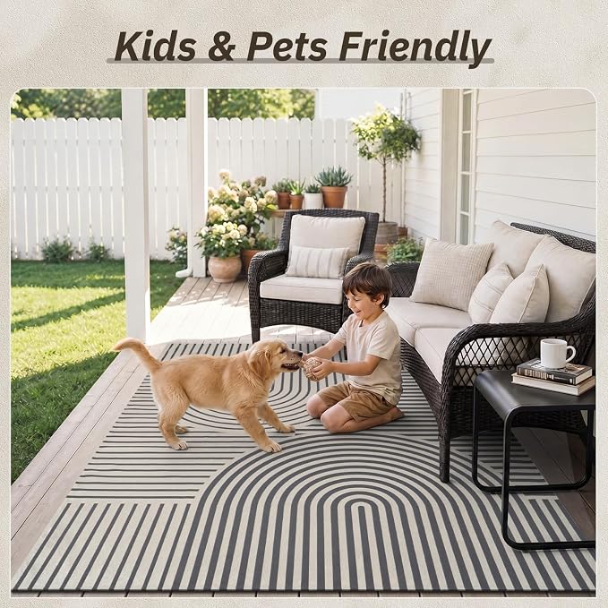 AMOAMI Outdoor Rug Patio Rug 8x10 ft Quick Dry Flatweave Textured Machine - Image 5