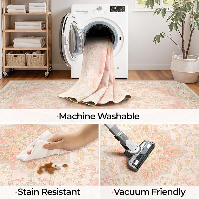CAPALOCA Machine Washable Rugs Nursery Rug 9x12 Cute Girl Non Slip Low Pile - Image 5