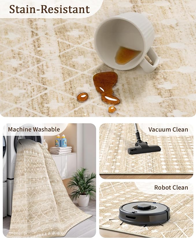 Miukiki 6x9 Area Rug for Living Room Moroccan Washable Rugs Non Slip Indoor - Image 4