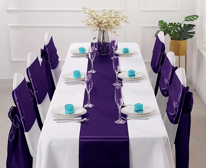 Horbaunal 12 Pack Purple Satin Table Runner 12 x 108 Inch | Smooth Table Runners - Image 2