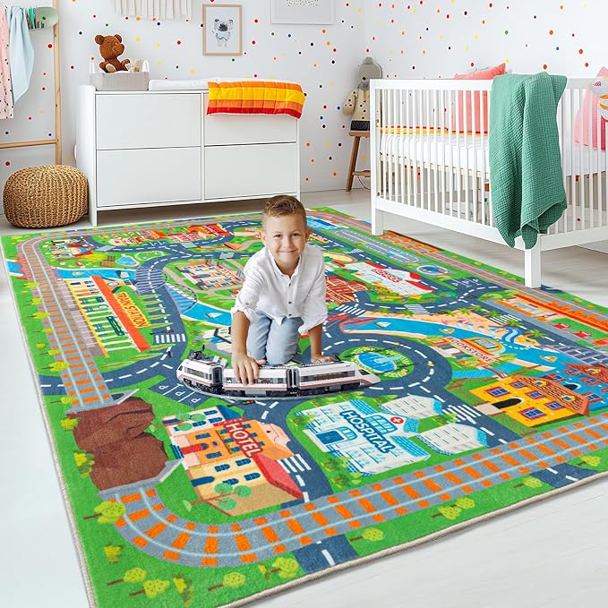 Car Rug Play Mat for Kids Toy Cars, 2 Packs 3'x4'/ 36"x48" Road Traffic Playmat - Image 3