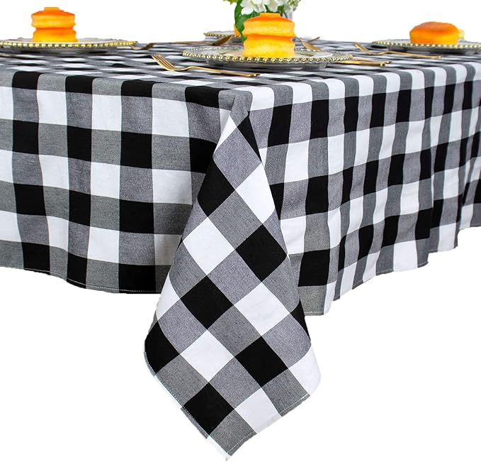 ShinyBeauty Checked Tablecloth Rectangle 54x80-Inch Black and White Buffalo by ShinyBeauty