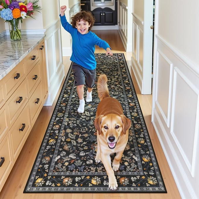 HEBE Washable Hallway Runner Rug 2'x 8' Non Slip Kitchen Rugs Runner, Low Pile - Image 8