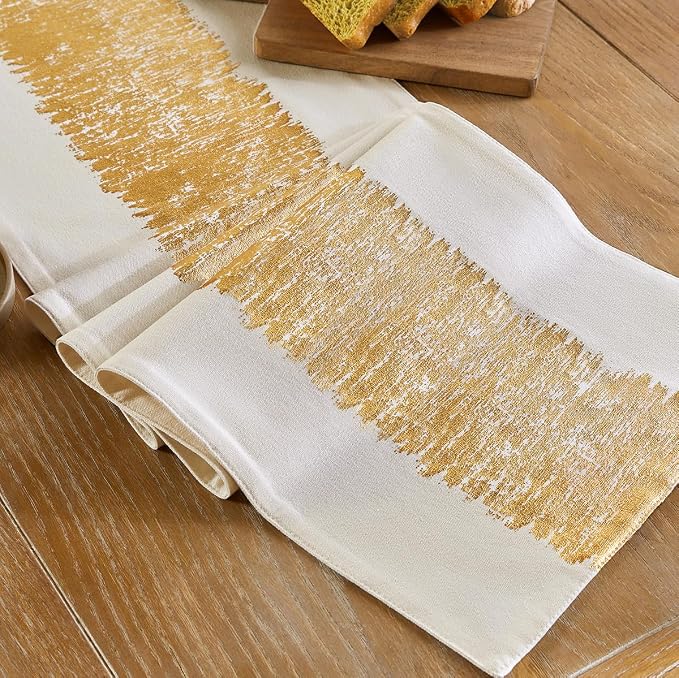 Metallic Style Gold Table Runner, Table Runners 60 Inches Long | Cotton Linen - Image 5
