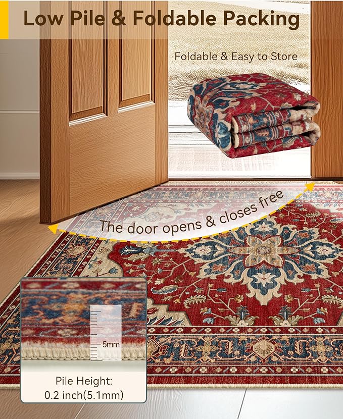 RELEANY Area Rugs 6'x9' Washable Non-Slip, Floral Vintage Distress Medallion - Image 3