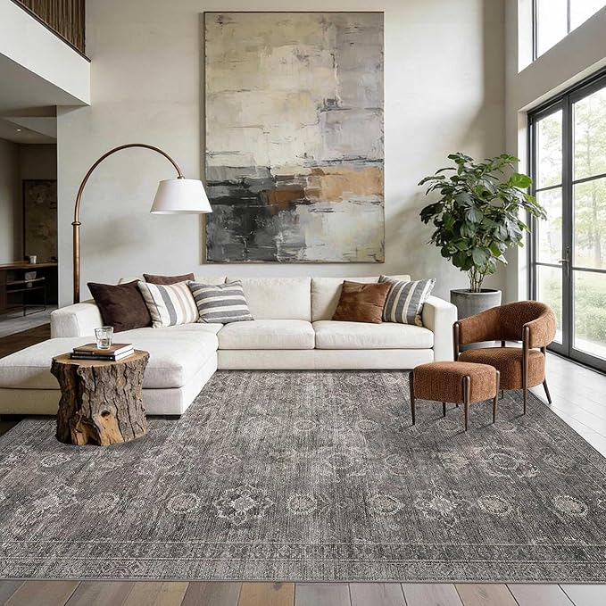 Rugxara 8x10 Area Rugs for Living Room, Large Washable Rug Vintage Retro Boho by Rugxara
