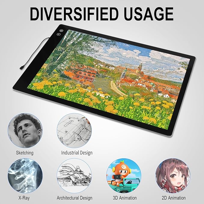 KOBAIBAN Rechargeable Large A2 Tracing Light Pad, 3 Colors Light Mode Diamond Painting Cordless Light Board, 6-Level/Stepless Adjusted Brightness Wireless Artist Light Box Copy Table for Designing