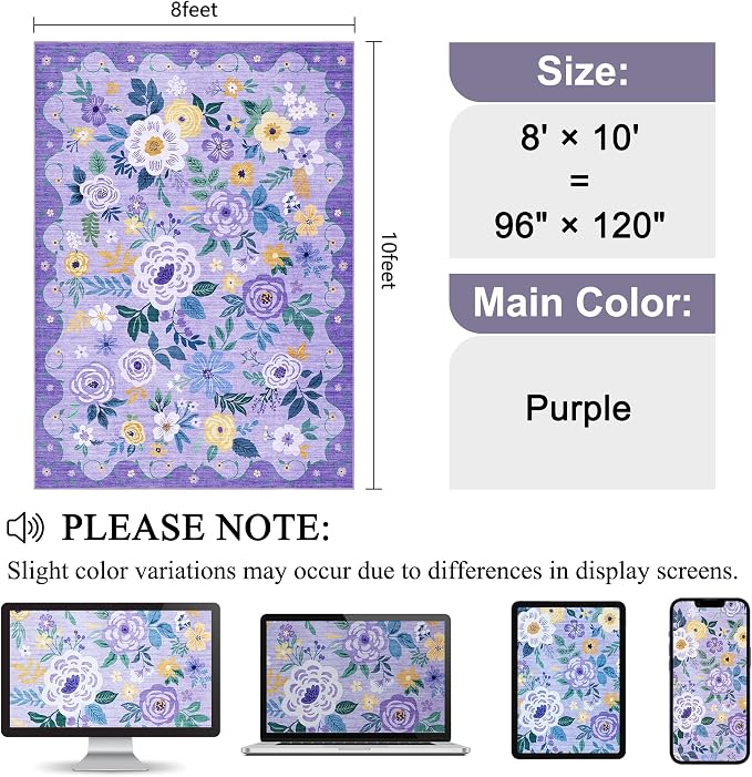 DUKINO 8x10 Area Rug, Floral Rugs - Image 2