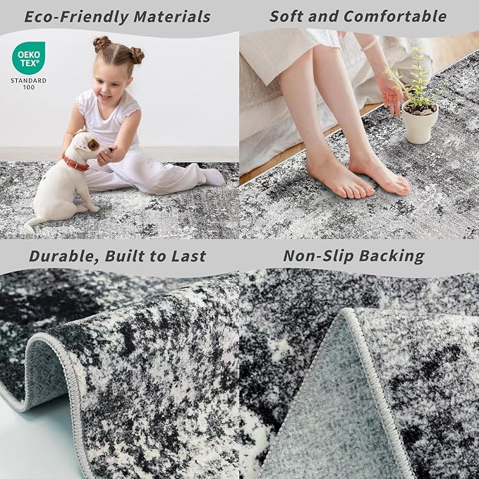 4x6 Washable Non-Slip Area Rug – Modern Abstract Neutral Small Carpet - Image 6