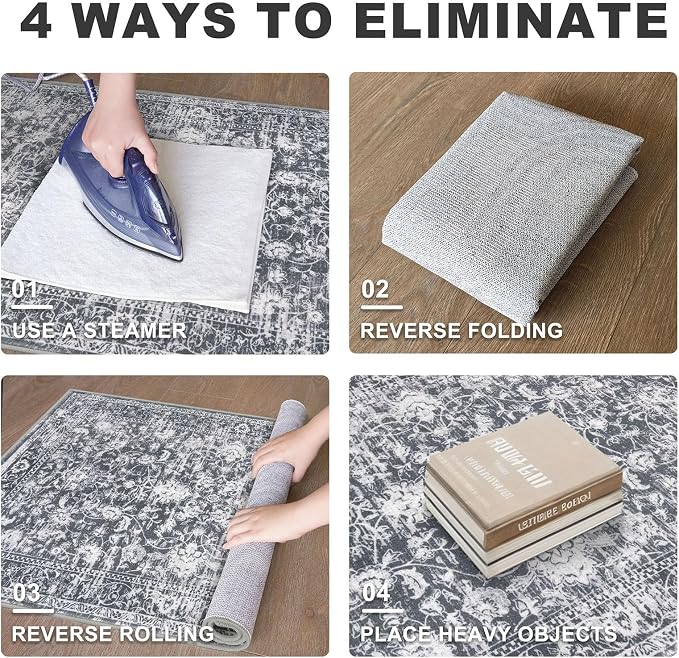 KILOCOCO Area Rug 3x5 Entryway Rug Washable Printed Vintage Floral Rubber - Image 8