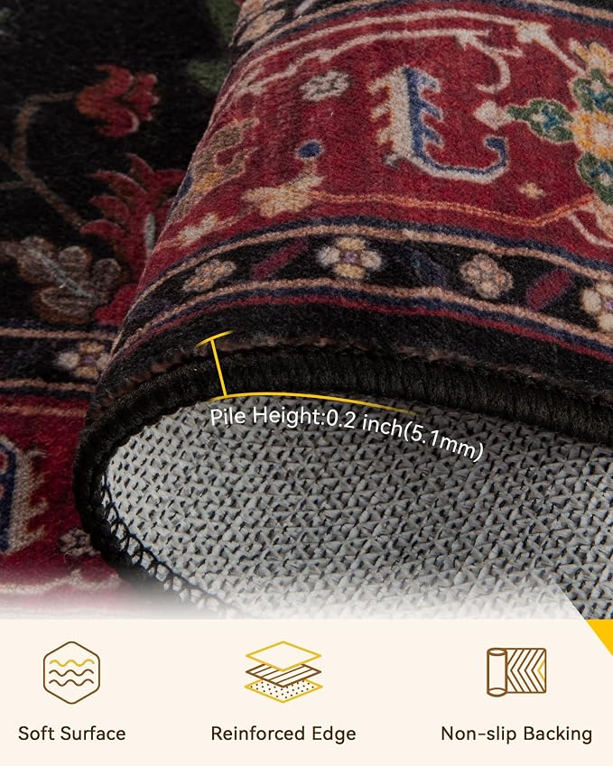 RELEANY Area Rugs Round 10ft Washable Non-Slip, Floral Vintage Distress - Image 4