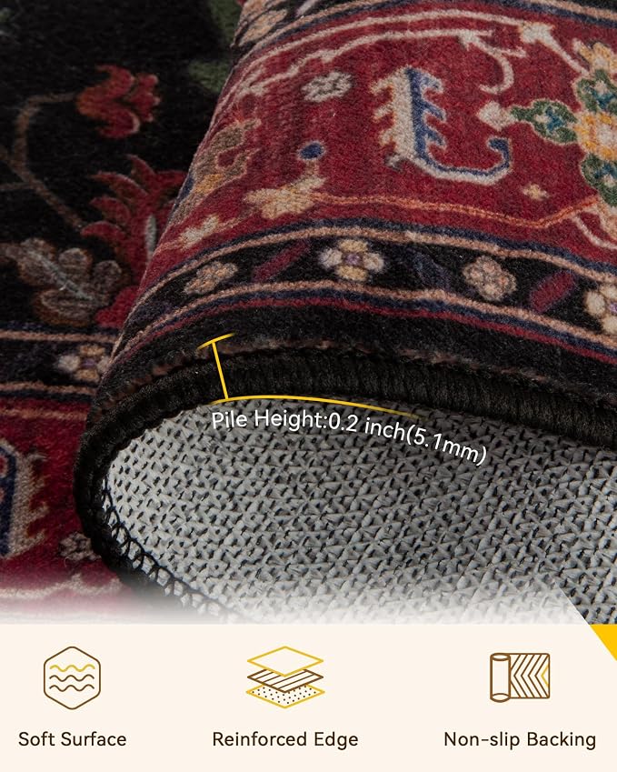 RELEANY Area Rugs Round 8ft Washable Non-Slip, Floral Vintage Distress - Image 4