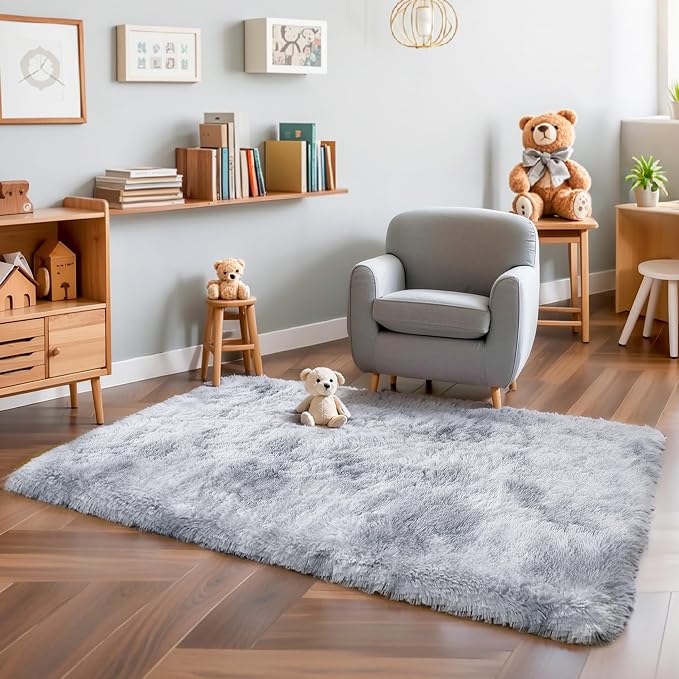 KICHOWUA Thick Area Rug Light Grey Fluffy 4x6 - Image 9