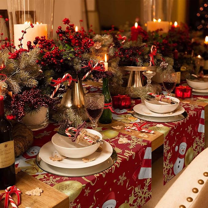Merry Christmas Table Runner 108 Inches Long, Xmas Balls Snowman Snowflake - Image 6