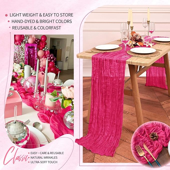 18 Pack Cheesecloth Table Runner 10FT Hot Pink Table Runner Boho Gauze Cheese - Image 5