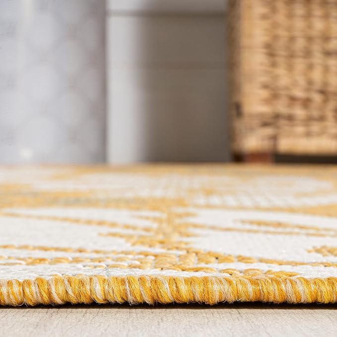 JONATHAN Y Floral Textured Weave Indoor Outdoor Area Rug 4X6 Yellow/Cream - Image 6