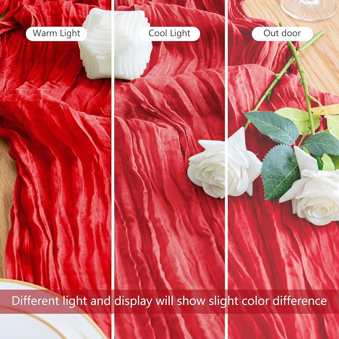 Cheesecloth Table Runner 10FT 12Pcs Red Boho Gauze Sheer Runners | Cheese Cloth - Image 8