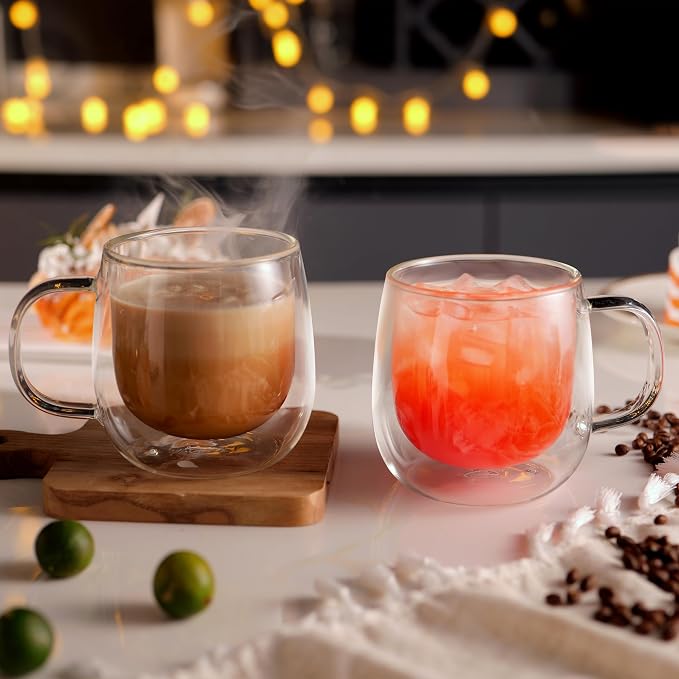 CNGLASS 16oz Double Walled Glass Coffee Mugs, Large Clear Coffee Cups - Image 4