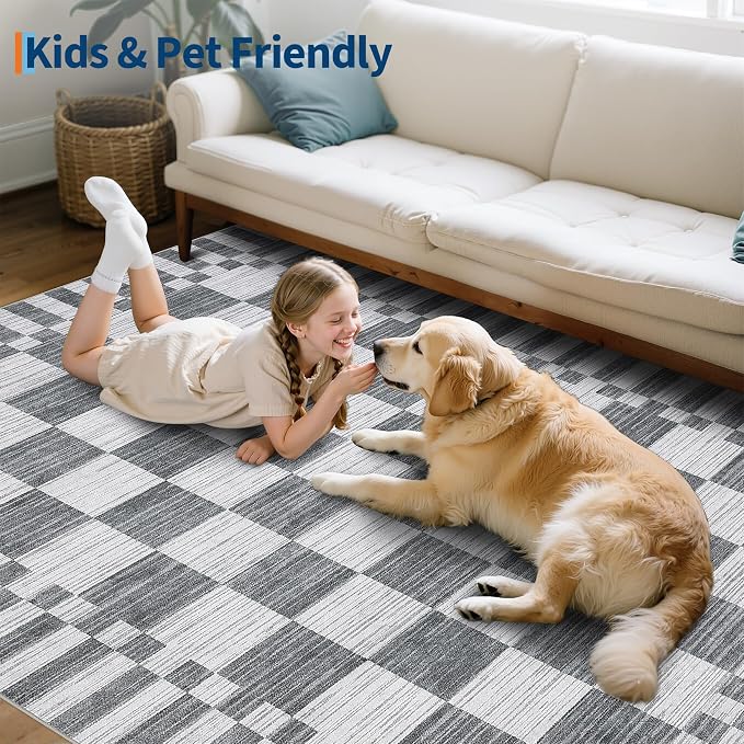 GarveeHome Grey Checkered Rug 5×7 Area Rugs - Image 8