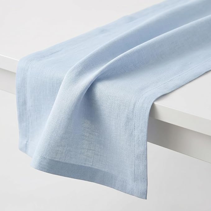 Solino Home 100% Pure Linen Table Runner Ice Water Long, Fete 14 x 90 in | - Image 4