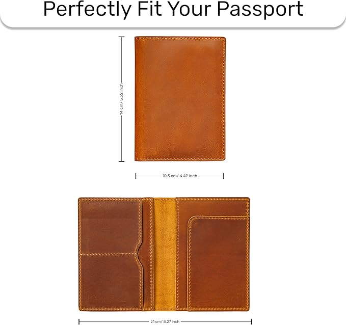 HIFA Leather Passport Holder, Handmade Passport Cover with Card and Ticket Slot - Genuine Leather, Elegant Design, Easy Access - Passport Case, Passport Wallet, Passport Holder