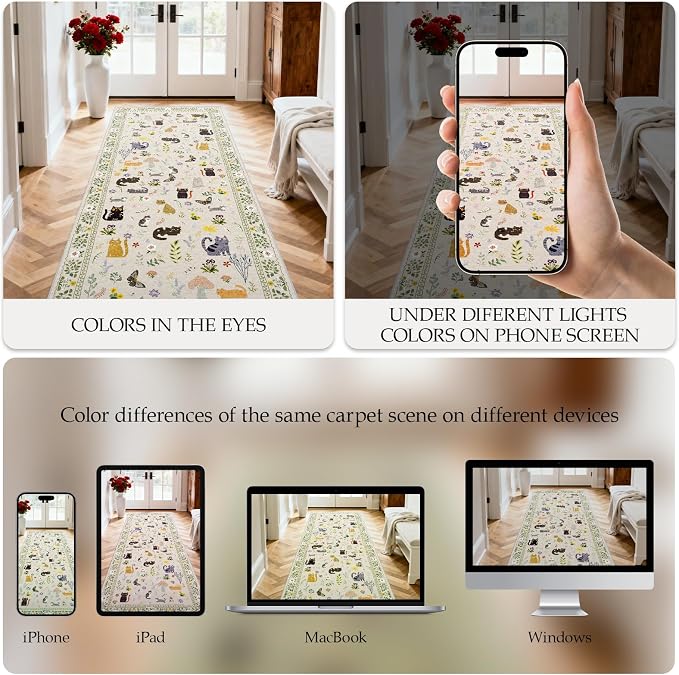 2x8 Washable Rug Runner, Non Slip Low Pile Hallway Cat Runner Rug, Stain - Image 4