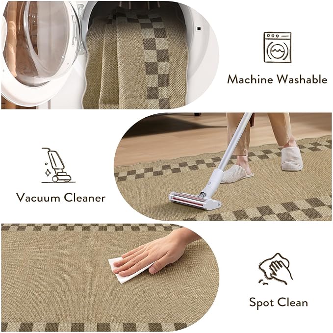LIVEBOX Scalloped Easy Jute Checkered 8x10 Outdoor Rug, Washable Farmhouse Tan - Image 6