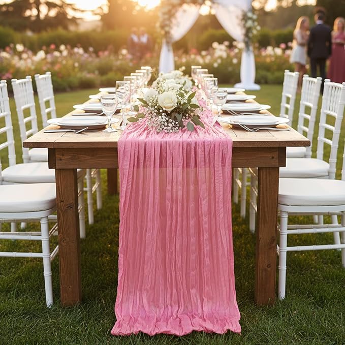 1 Pack Rose Pink Cheesecloth Table Runner 120 Inch Boho Wedding Decor | - Image 8