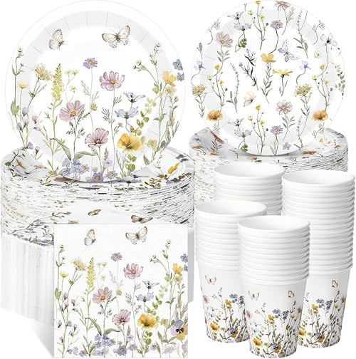 250 Pcs Wildflower Party Decorations Include Spring Summer Floral Paper Plates by Ziliny