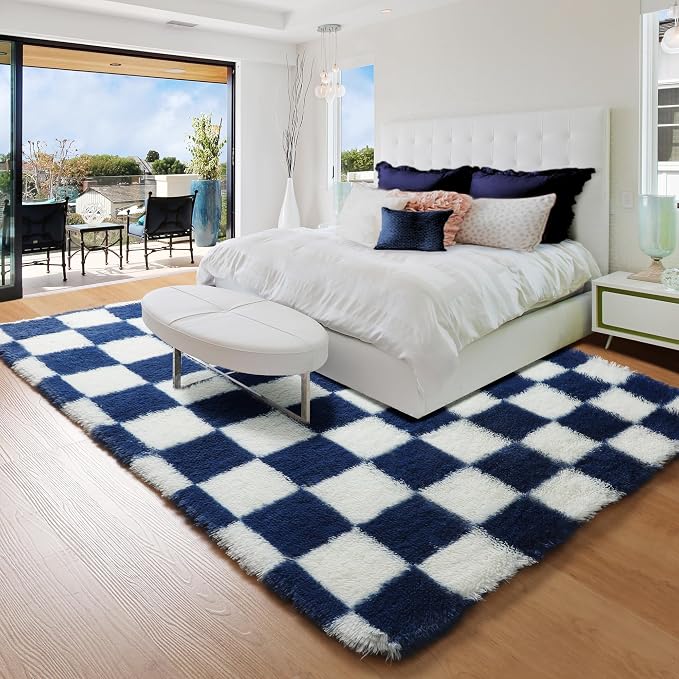 KICMOR Living Room Rug 5x7 Checkered Fluffy Area Rug, Soft Plush Indoor Floor - Image 8