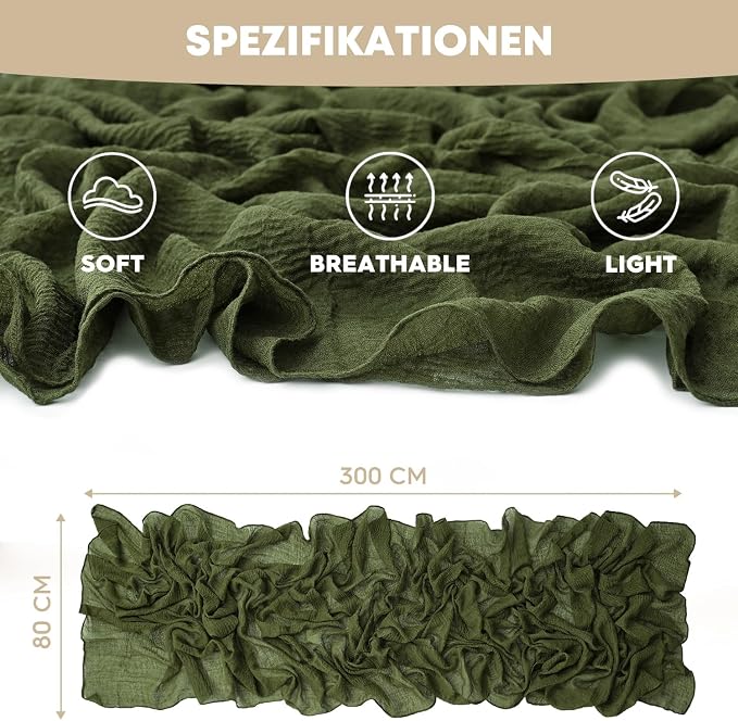 Artoid Mode 3PC Boho Cheesecloth Gauze Olive Green Wedding Table Runner - Image 6