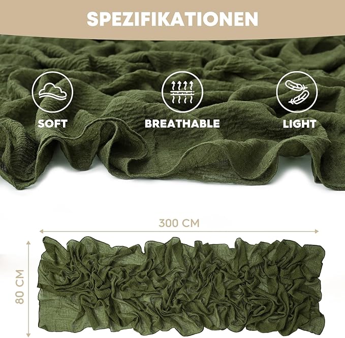 Artoid Mode Boho Cheesecloth Gauze Olive Green Wedding Table Runner, 120 Inch - Image 5